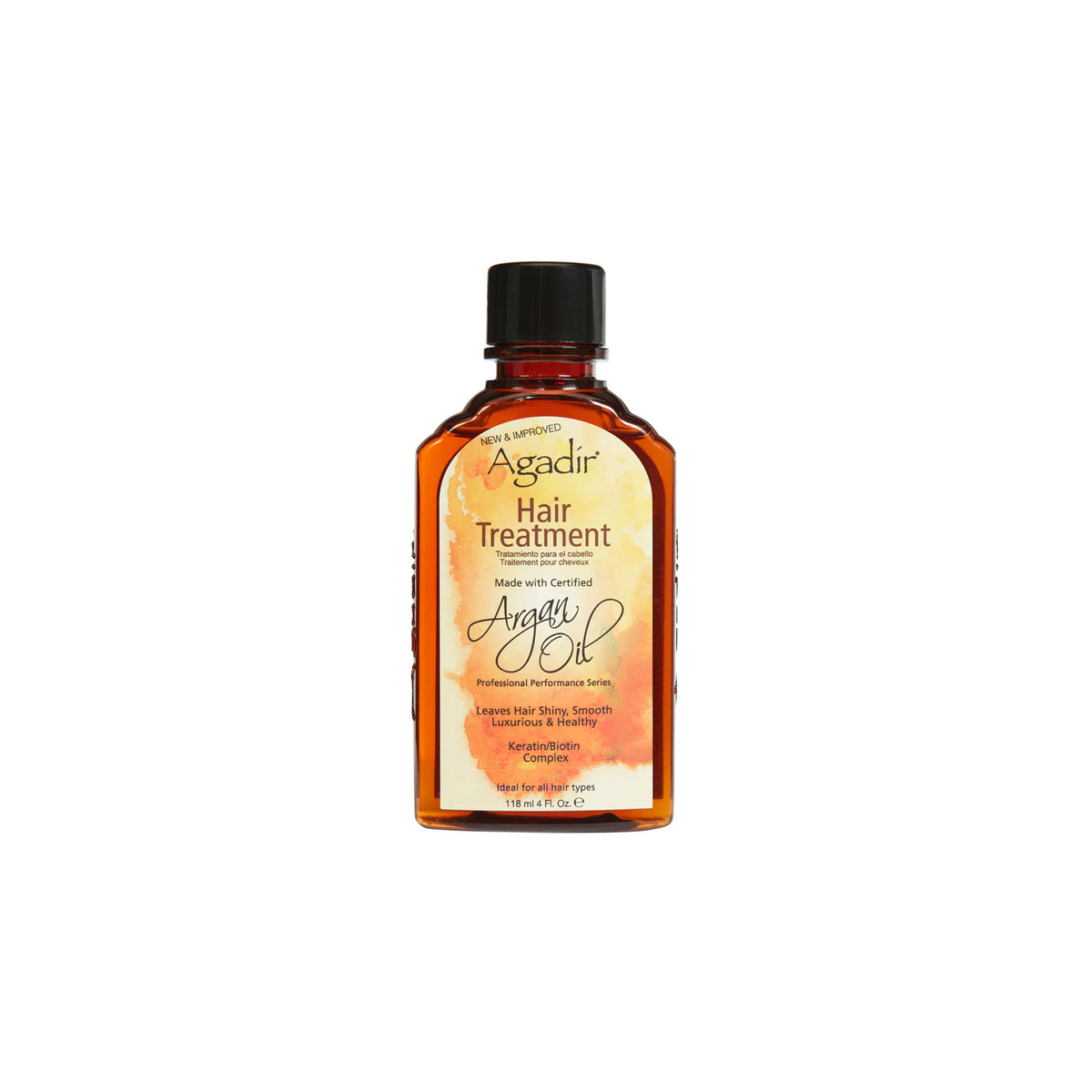 Agadir Argan Oil Hair Treatment 118ml bottle. A small, brown glass bottle with a black cap. 