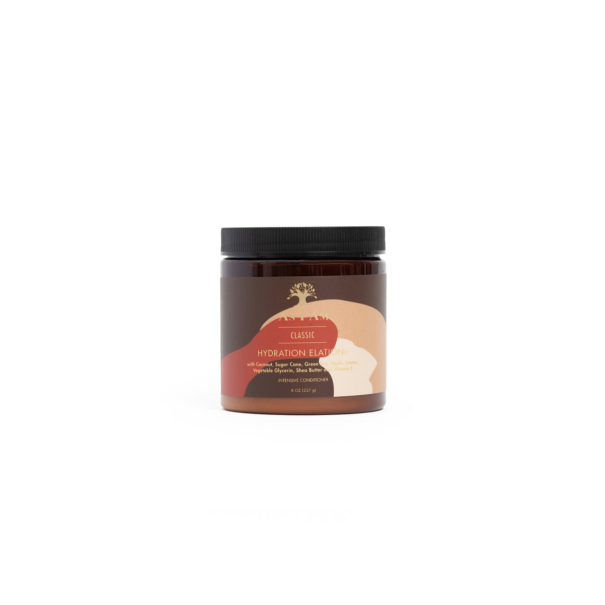 As I Am Classic Hydration Elation Intensive Conditioner (227g). Brown plastic can with beige/red label and black lid.