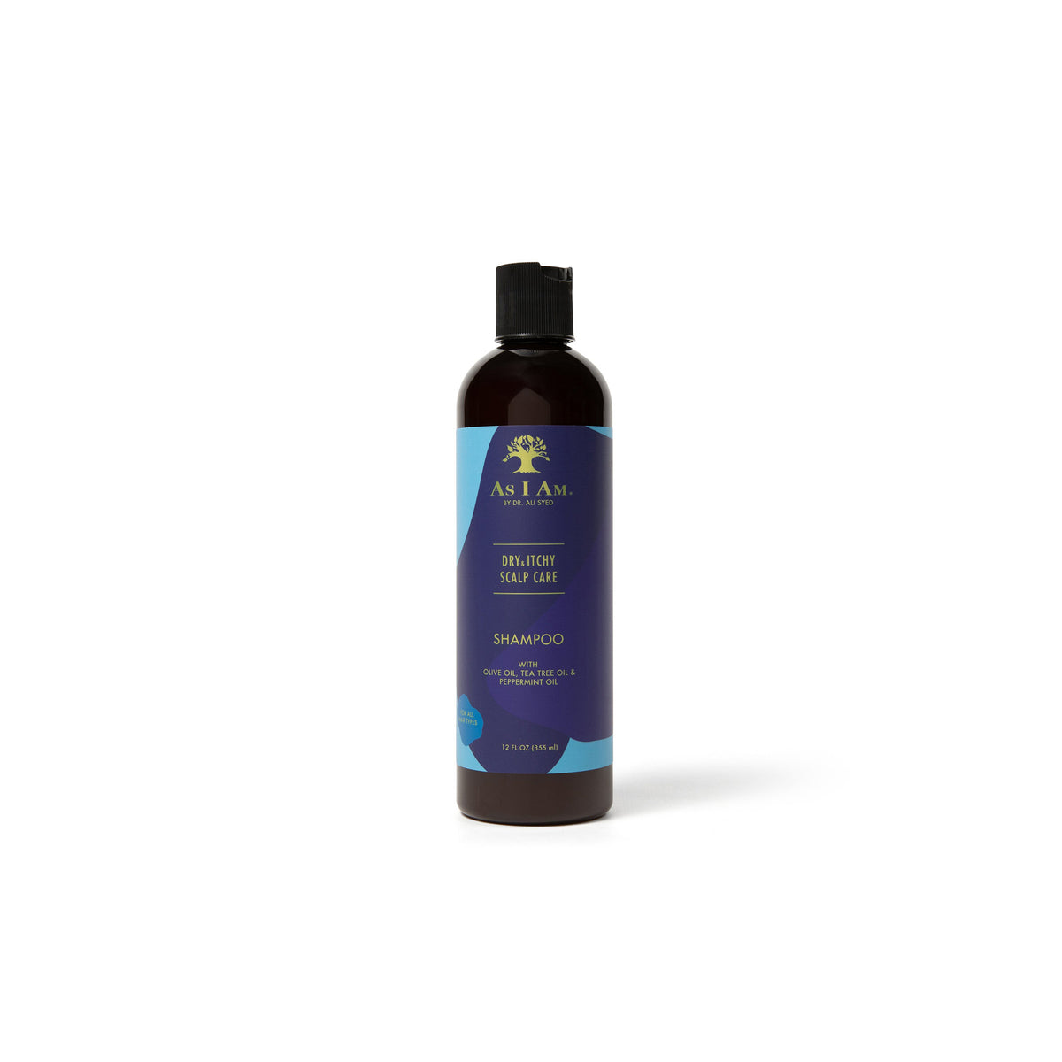 Bottle of As I Am Dry & Itchy Scalp Care Shampoo for dry and itchy scalp.
