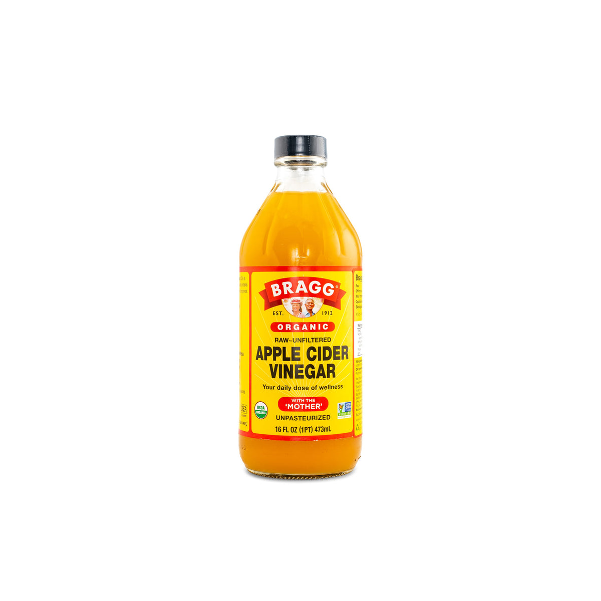 Image of a bottle of Bragg Raw Unfiltered Organic Apple Cider Vinegar.