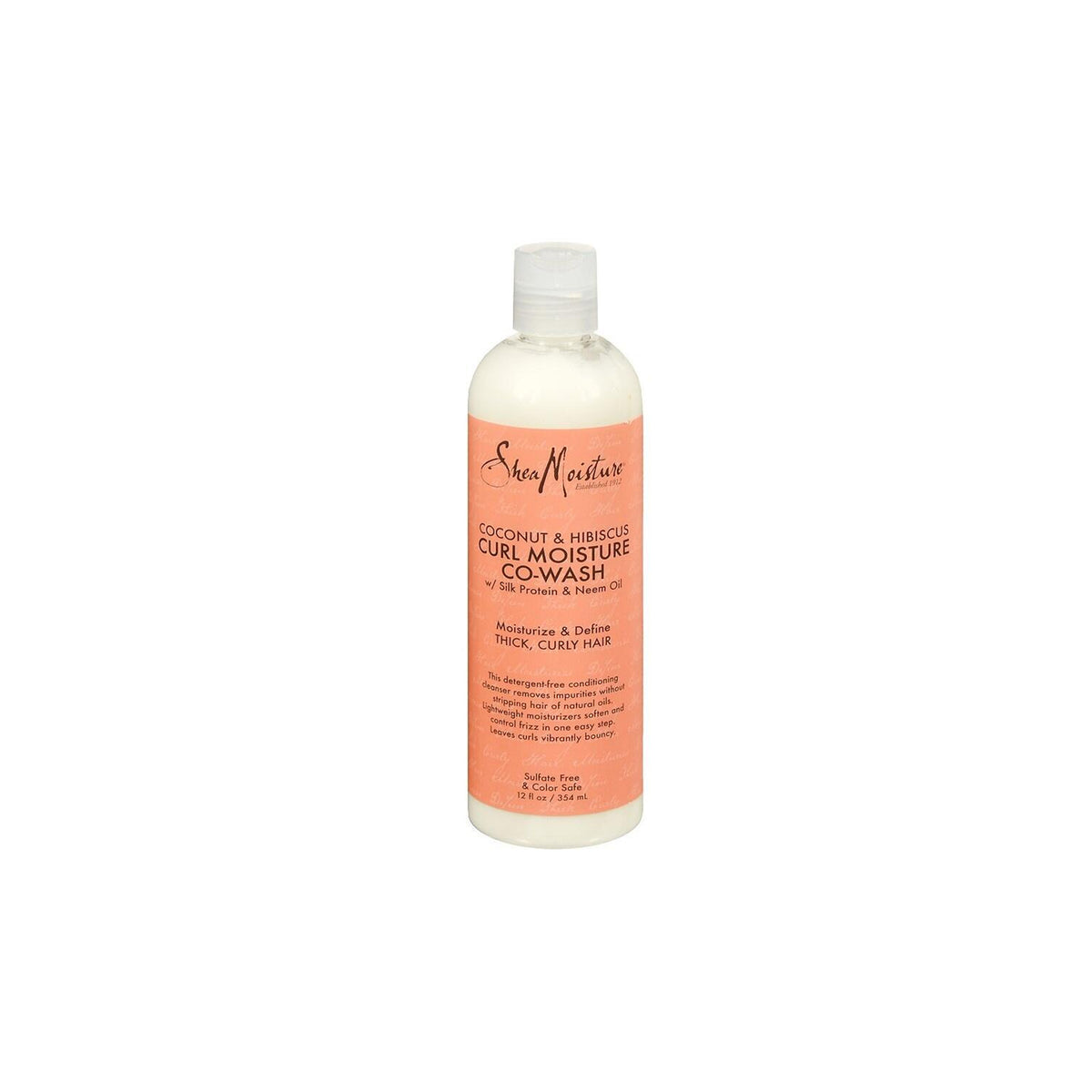 Shea Moisture Coconut & Hibiscus Curl Moisture Co-Wash 354 ml. Mild cleansing conditioner for thick, curly hair with coconut, hibiscus, silk protein and neem oil.
