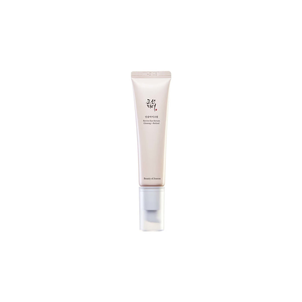 Light beige tube with Beauty of Joseon Revive Eye Serum Ginseng + Retinal 30ml with pump and minimalist design.