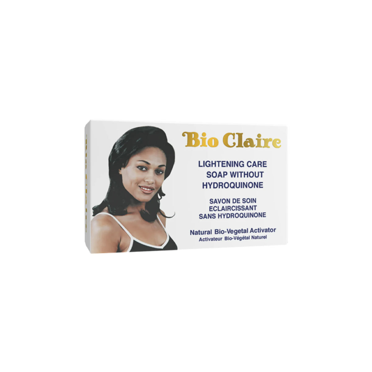 A package of Bio Claire Lightening Soap with white packaging and gold text.