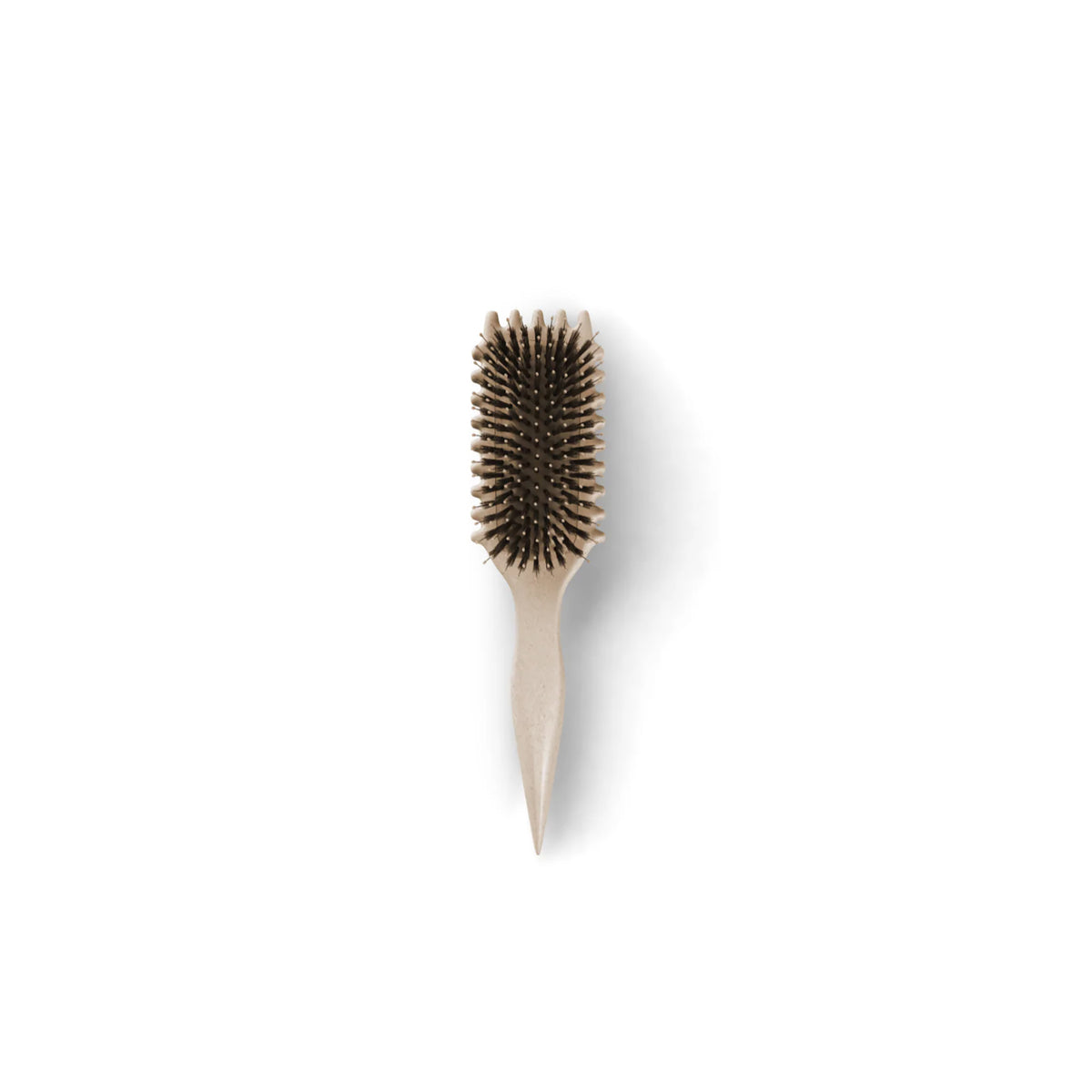 Bounce Curl Define EdgeLift Brush Tan with light brown handle and dense dark bristles against white background.