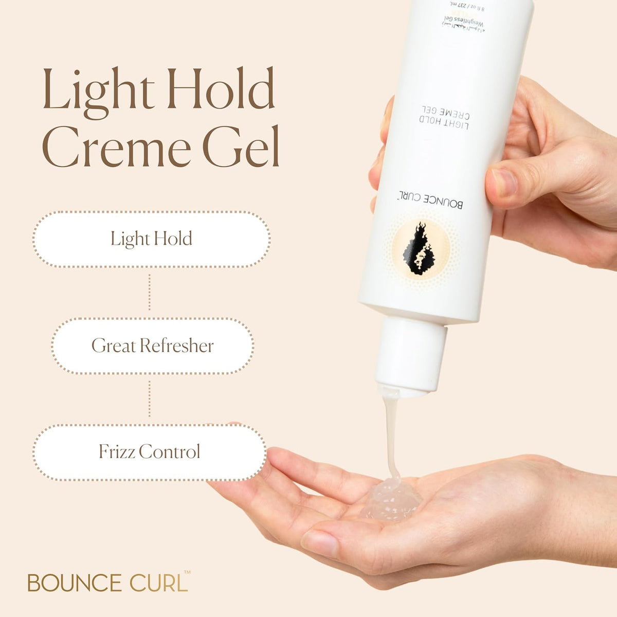 Bounce Curl Light Crème Gel with light hold, frizz control and refreshing effect for naturally defined curls.