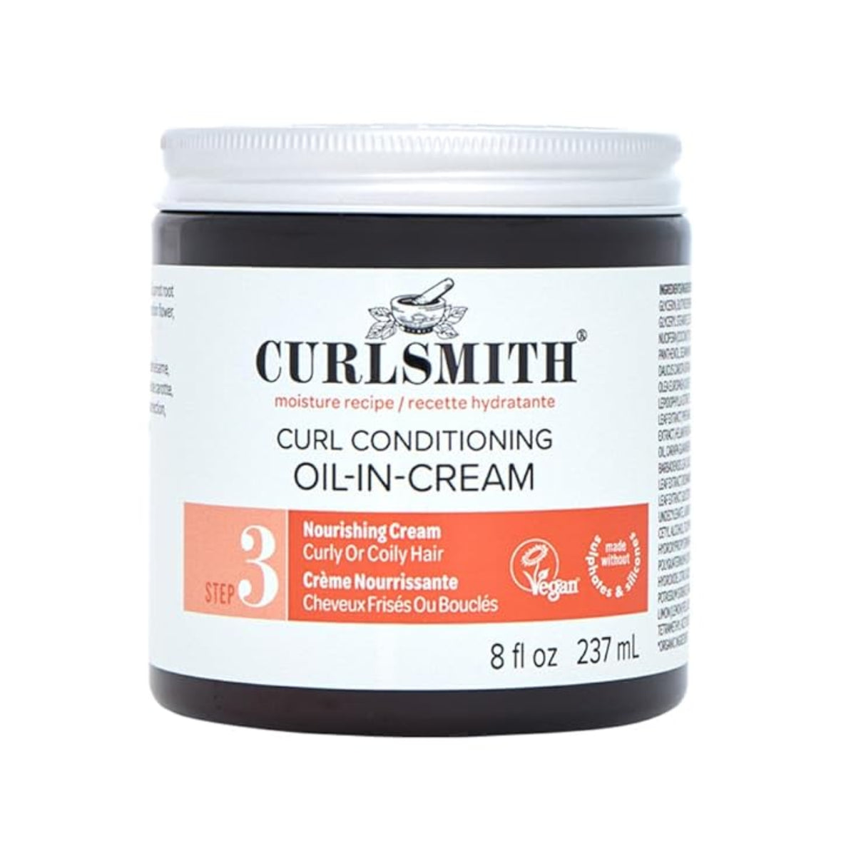 Curlsmith Curl Conditioning Oil-In-Cream, 237 ml, black jar with silver lid and white/orange label.