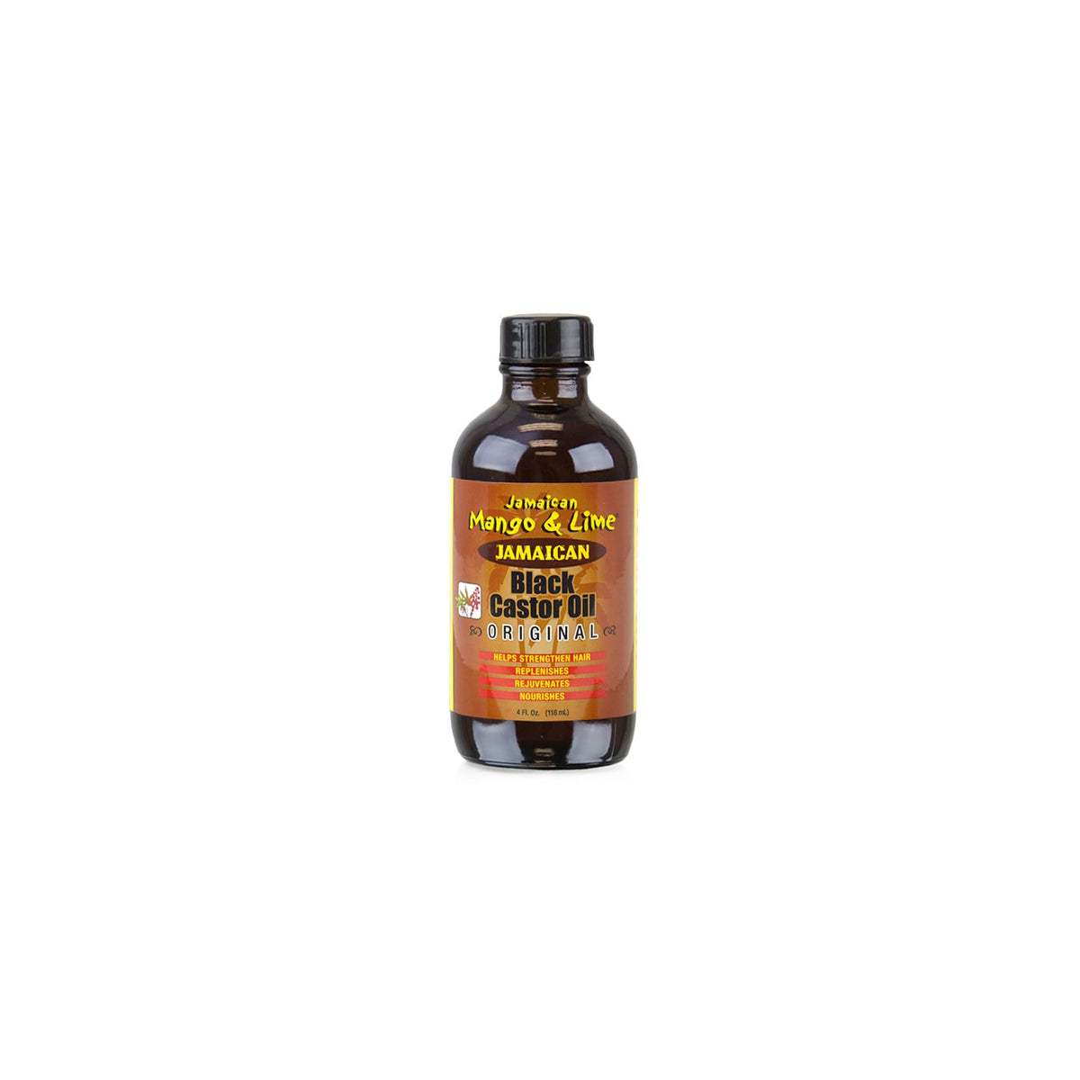237 ml bottle of Jamaican Mango & Lime Pure Black Castor Oil Original with black cap and tan label.