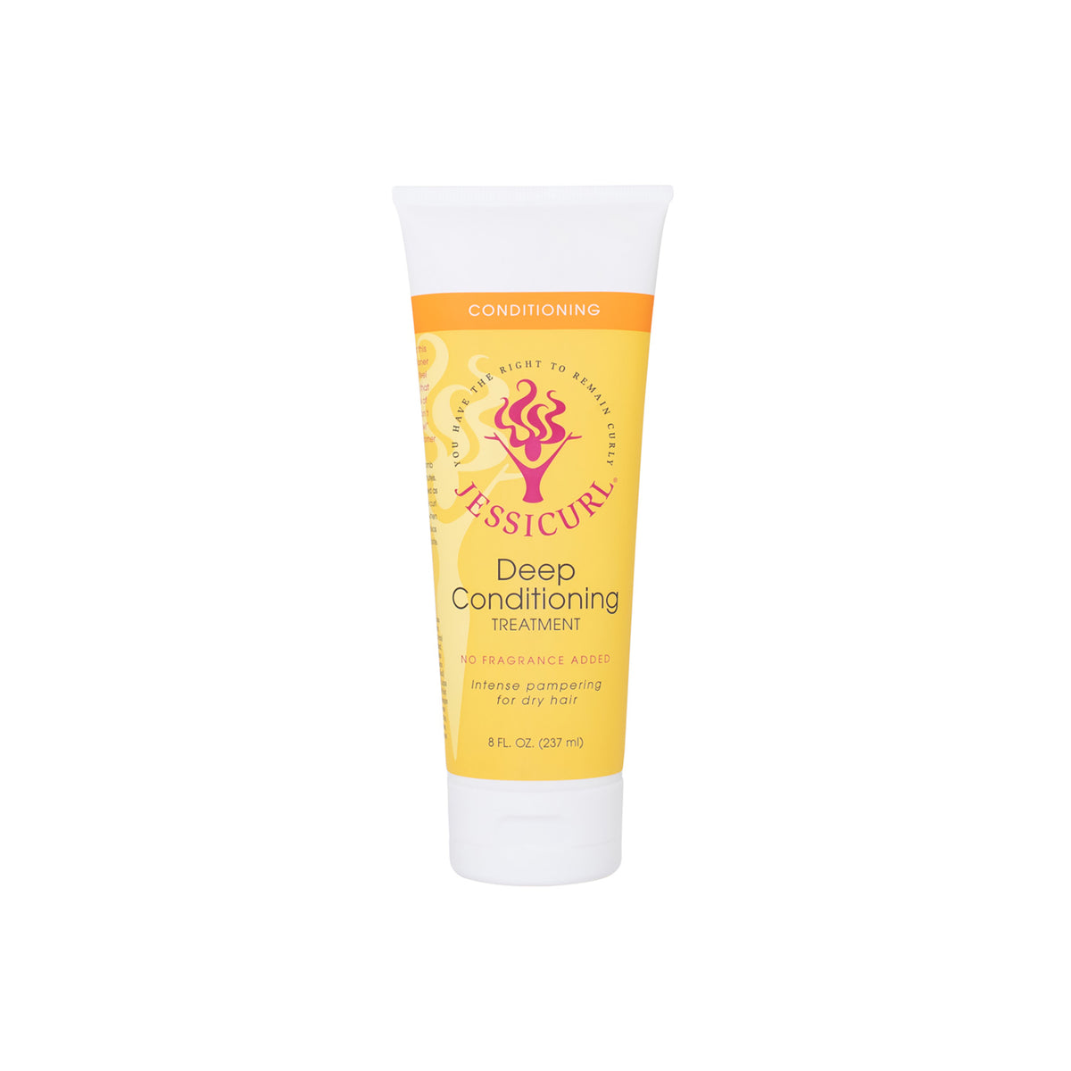 Jessicurl Deep Conditioning Treatment 235ml in white tube with yellow-orange label and purple logo for intensive moisture care.