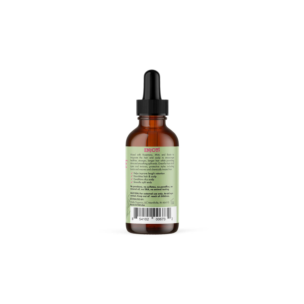 Back of Mielle Rosemary Mint Scalp & Hair Strengthening Oil (59ml) with description of benefits, ingredients and information.
