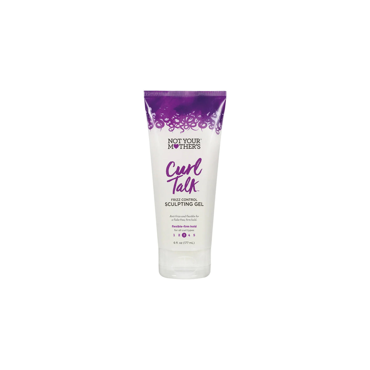 White tube Not Your Mother's Curl Talk styling gel against frizz and with flexible hold.