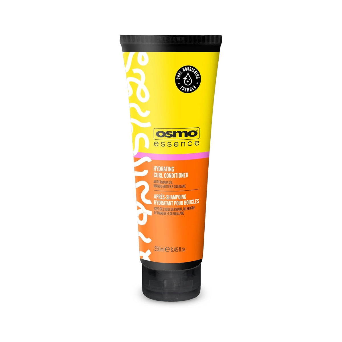 OSMO Essence Hydrating Curl Conditioner tube in yellow and orange, 250 ml, with black cap.