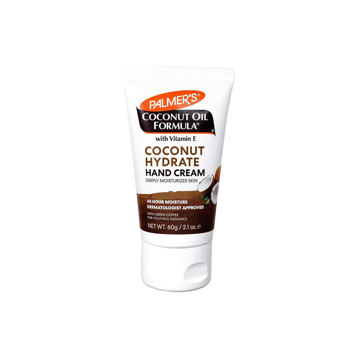 Palmer's Coconut Oil Formula Hydrate Hand Cream. White tube with text and logo.
