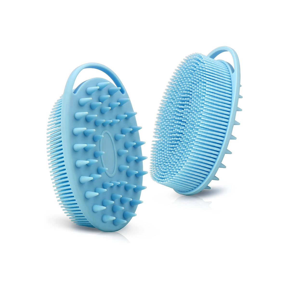 Light blue Silicone Bath Brush with soft and firm silicone spikes and handle for effective body cleaning and massage.