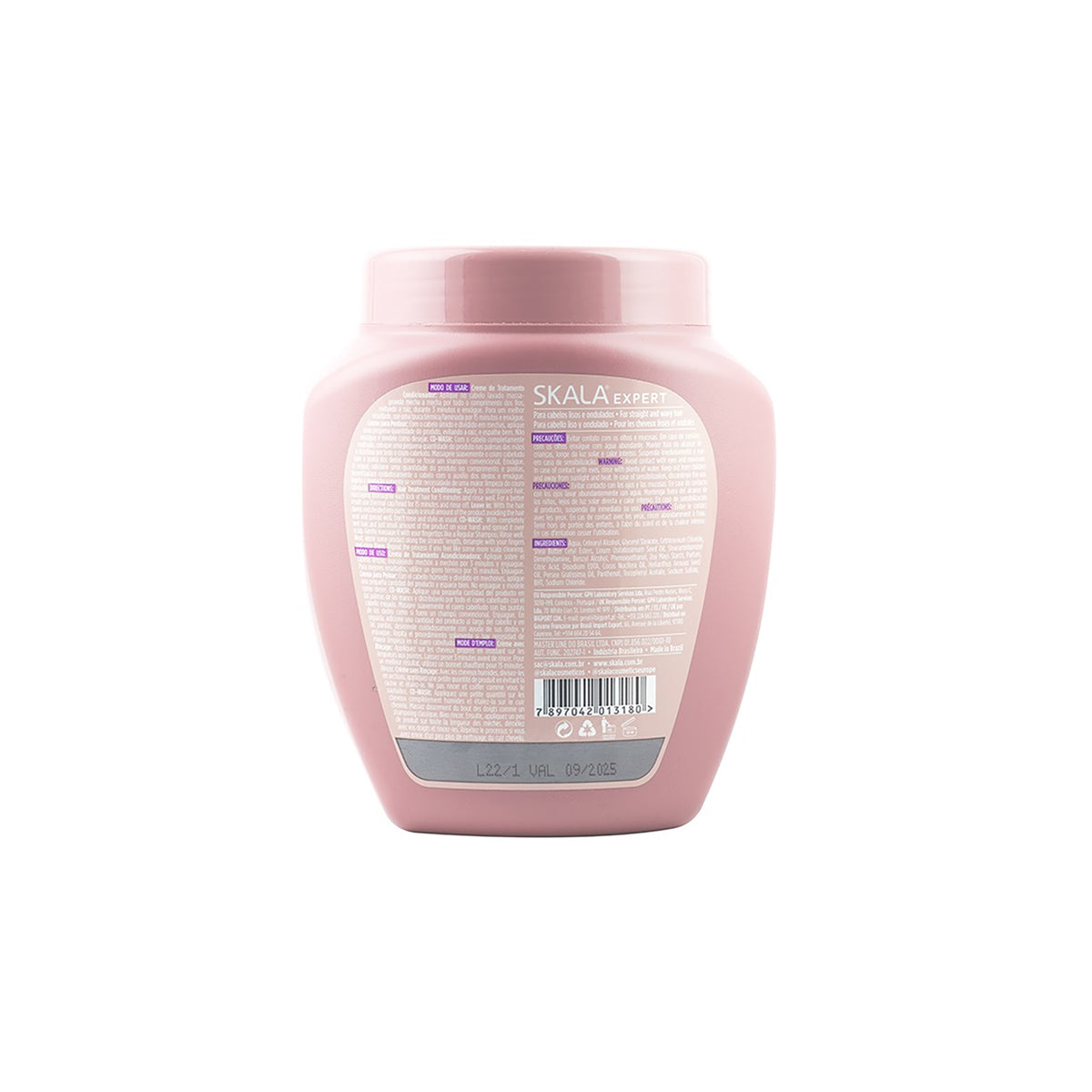 Back of Skala Treatment Dona Skala. Pink packaging with product information and ingredients list.