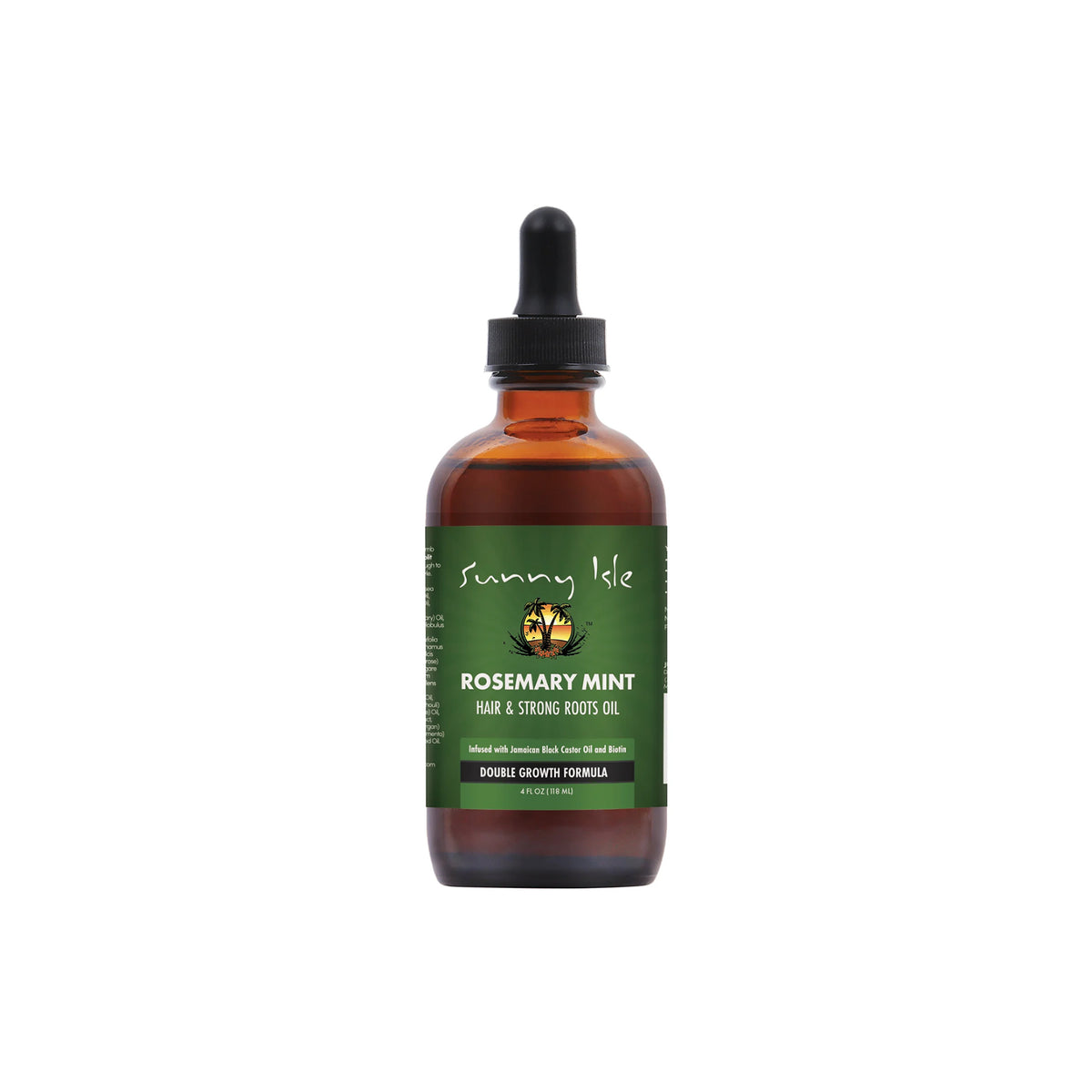 Sunny Isle – Rosemary Mint Hair & Strong Roots Oil (Double Growth Formula), 188 ml
Amber glass bottle with dropper and green label on the front.