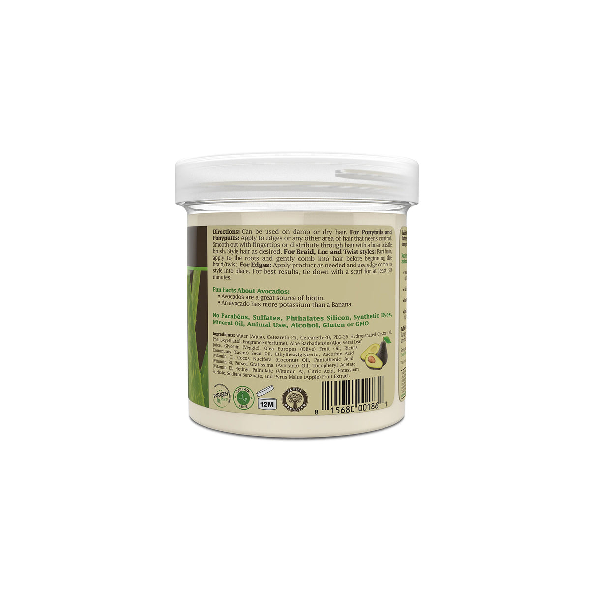Taliah Waajid Green Apple & Aloe Nutrition Miracle Hold Gel in transparent container with beige label and product information.