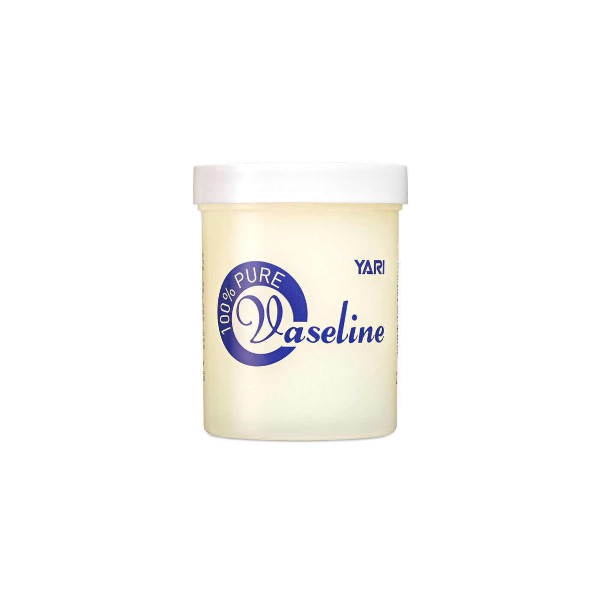 YARI 100% Pure Vaseline (4 oz). Clear plastic can with white lid, containing pure Vaseline. For care and protection of the skin.